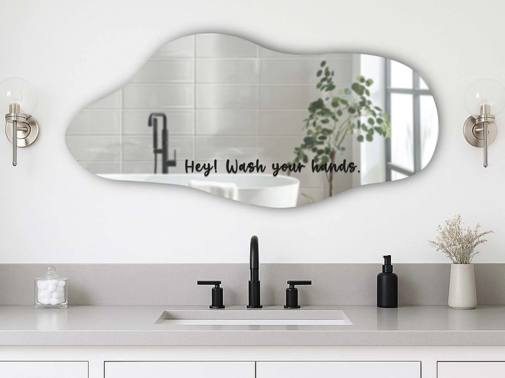 Autocolant pentru oglindă S32 – Hey! Wash your hands.