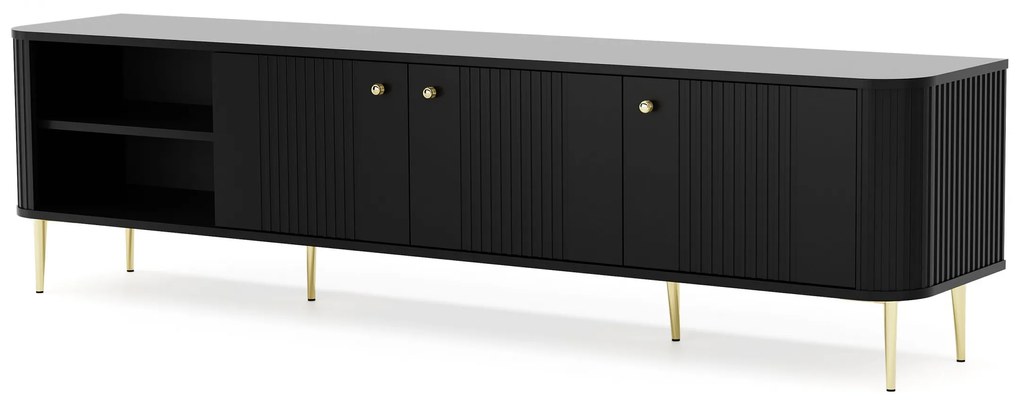 Comodă TV Vesper 3D 187 cm - negru / picioare aurii