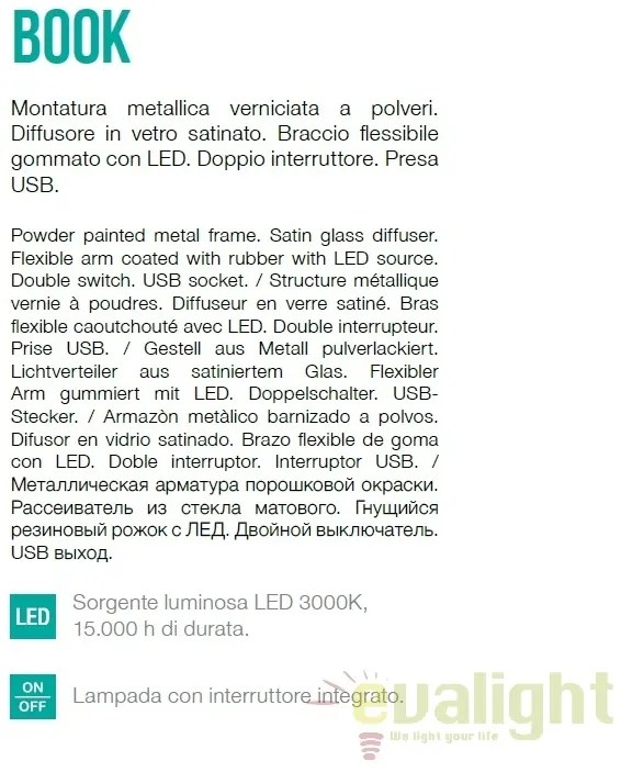 Aplica LED moderna cu reader LED cu port USB BOOK-1 AP2 174808