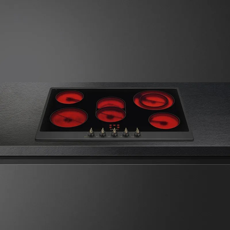 Plita vitroceramica incorporabila Smeg P875AO, 8600 W, 6 trepte, 5 zone, Oprire automata in caz de supraincalzire, Indicator de caldura reziduala, Antracit