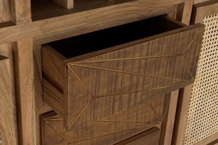 Vitrina din lemn de acacia si rattan, cu suport de vinuri, Verona