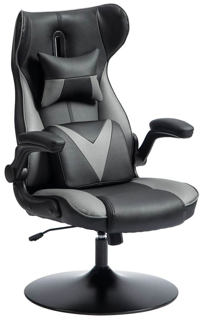 Vinsetto Scaun de gaming cu funcție de leagăn, scaun rotativ, reglabil pe înălțime, scaun tapițat, metal, 67 x 71 x 112 cm, Gri | Aosom Romania