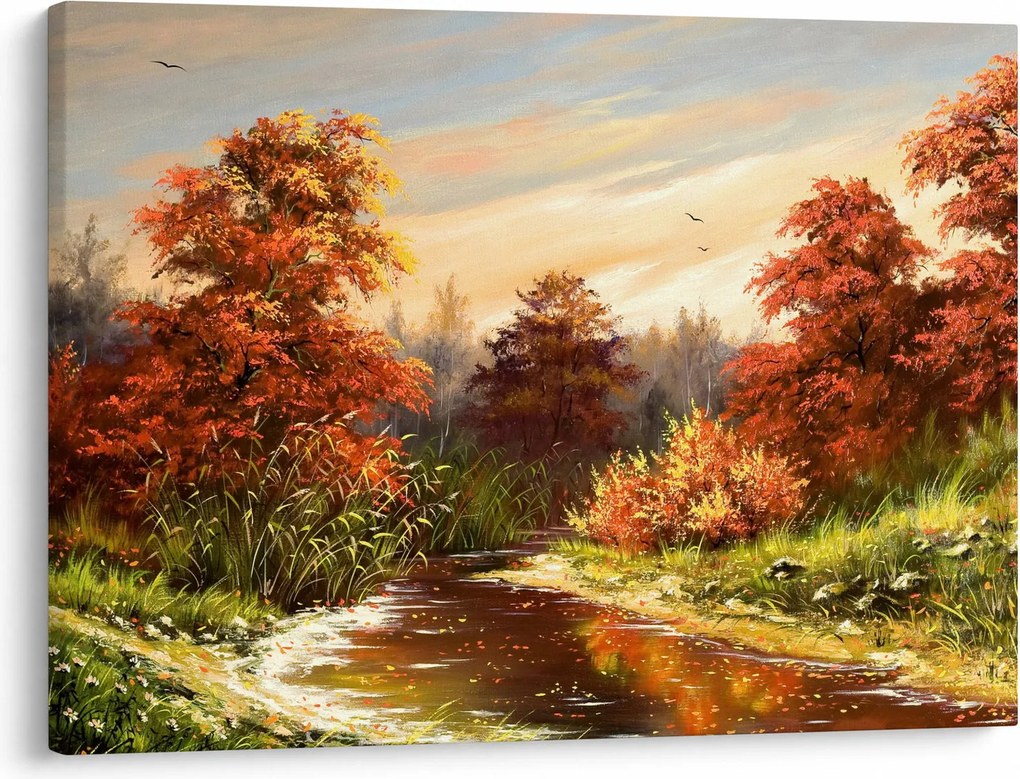 Tablou - Râu în peisaj de toamnă (70x50 cm)