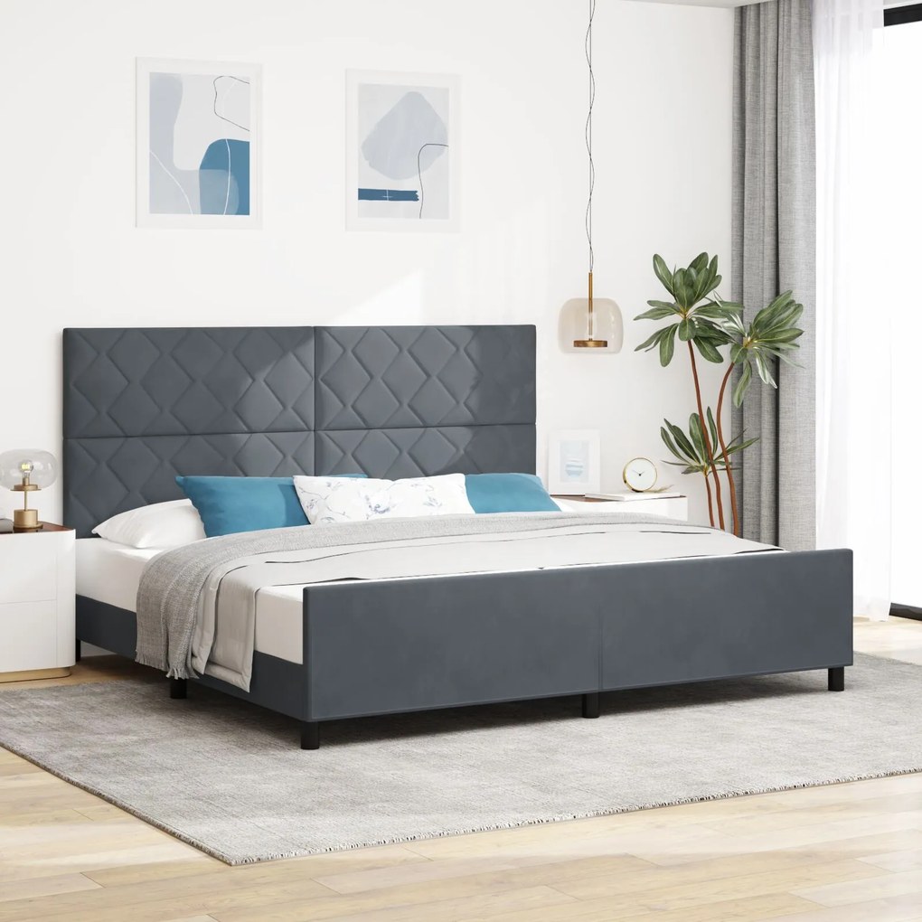 vidaXL Cadru de pat cu headboard Gri închis 200 x 200 cm Catifea