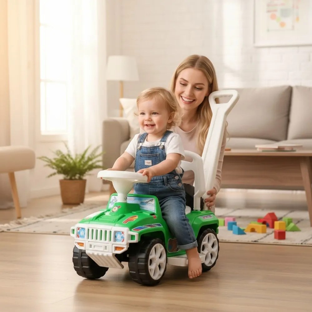 Masinuta copii si bebe NOVOKIDS™ My first SUV Car XXL , Lungime 85 cm, Maner de impins pentru parinti detasabil, Functie trotineta fara pedale,