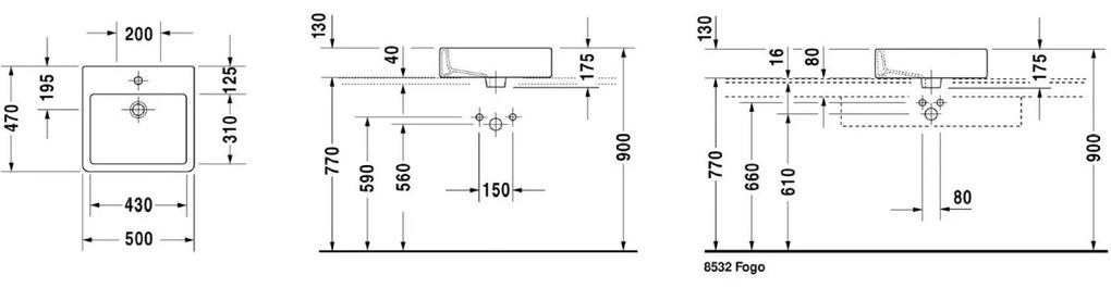 Duravit Vero lavoar 50x47 cm dreptunghiular de blat alb 0452500000