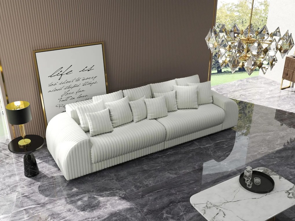Canapea extensibilă dumonde cu 2 lăzi de depozitare si sezut confortabil din spuma high-density, Verona Ambiance Ivory 310x100 cm
