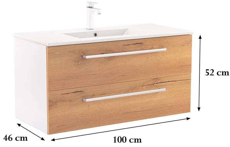 Dulap inferior Vario Clam 100 cu lavoar, stejar alb