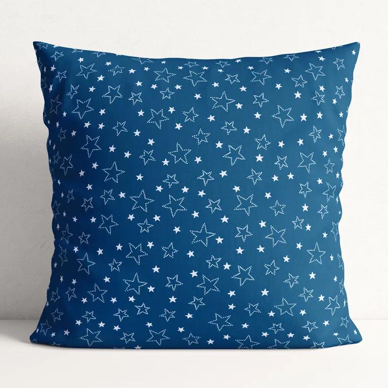 Goldea față de pernă din bumbac - model 016 - steluțe albe pe albastru 45 x 45 cm