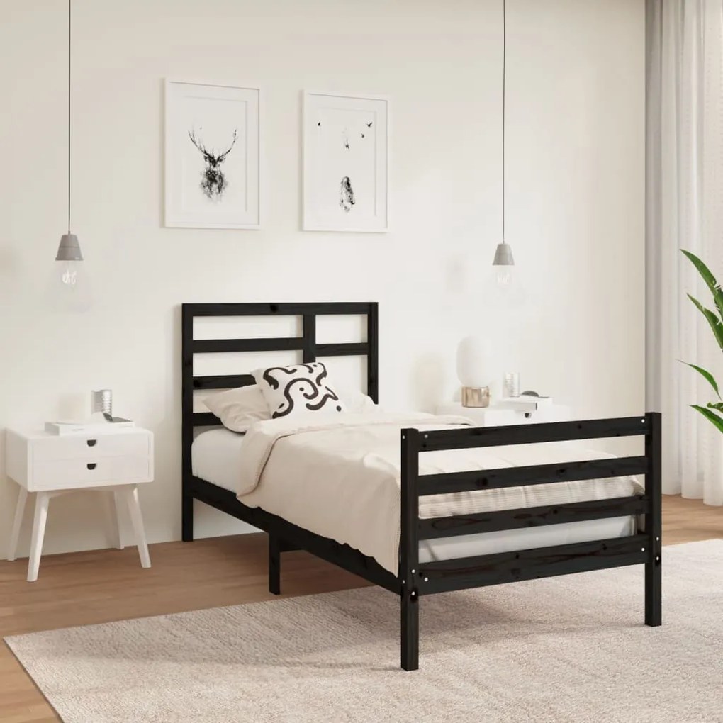 3105824 vidaXL Cadru de pat mic single, negru, 75x190 cm, lemn masiv