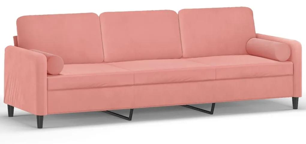 Canapea cu 3 locuri cu pernepernute, roz, 210 cm, catifea Roz, 228 x 77 x 80 cm