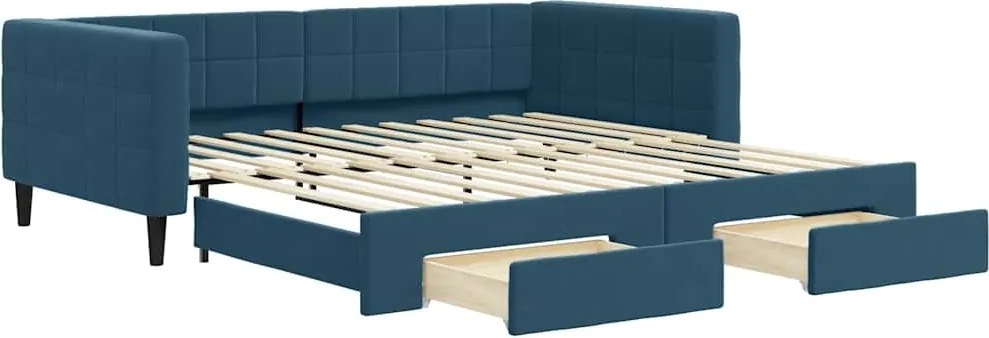 vidaXL Pat de zi cu extensie și sertare, albastru, 100x200 cm, catifea