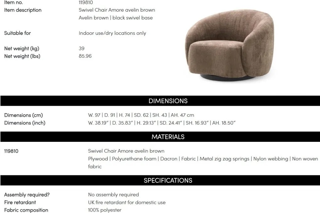 Fotoliu pivotant LUX Amore, Avelin brown