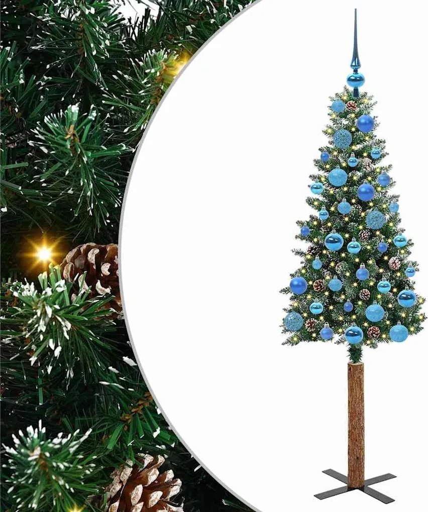 vidaXL Brad de Crăciun subțire Verde 150 cm PVC și lemn de PIN masiv