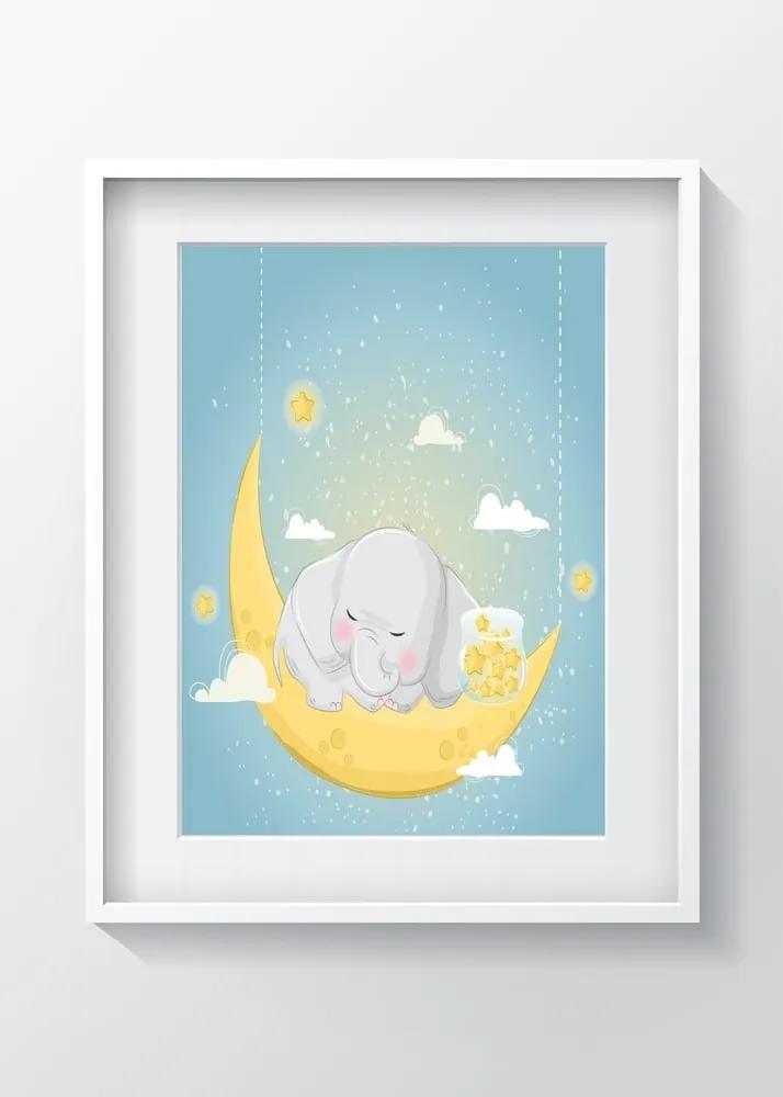 Tablou pentru copii OYO Kids Elephant Sleeping On The Moon, 24 x 29 cm