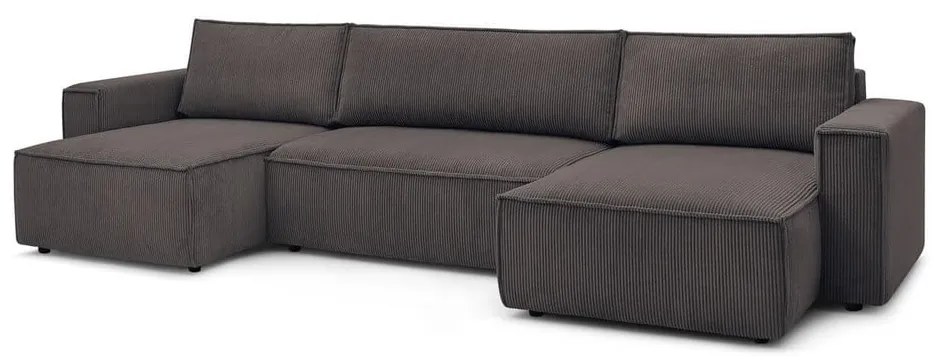 Colțar taupe extensibil cu tapițerie din catifea reiată (în formă de "U") Nihad – Bobochic Paris