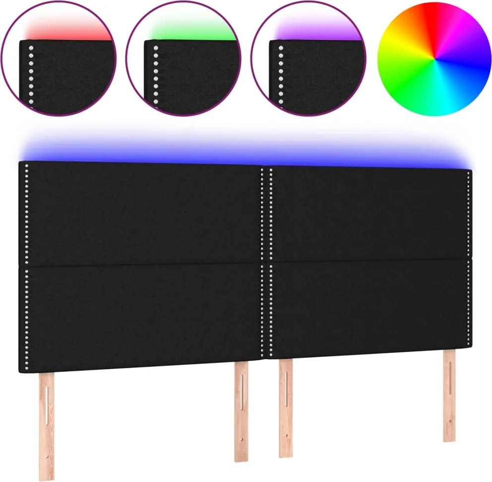 vidaXL Tăblie de pat cu LED, negru, 180x5x118/128 cm, textil