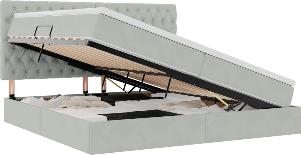 vidaXL Pat cu saltea și LED cu saltea Gri deschis 200 x 200 cm Catifea