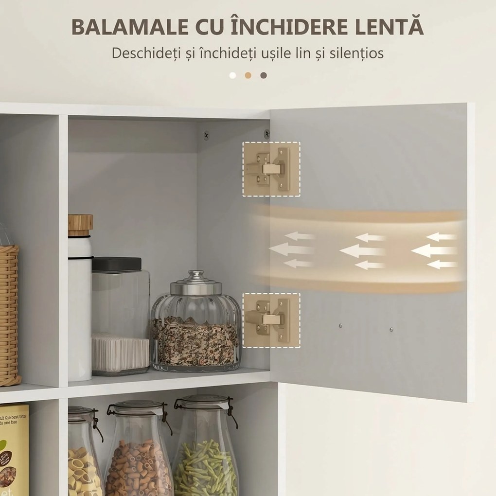 HOMCOM Dulap Înalt pentru Bucătărie cu Sertar, 4 Dulapuri și 3 Spații Deschise, 80x35x180 cm, Alb | Aosom Romania
