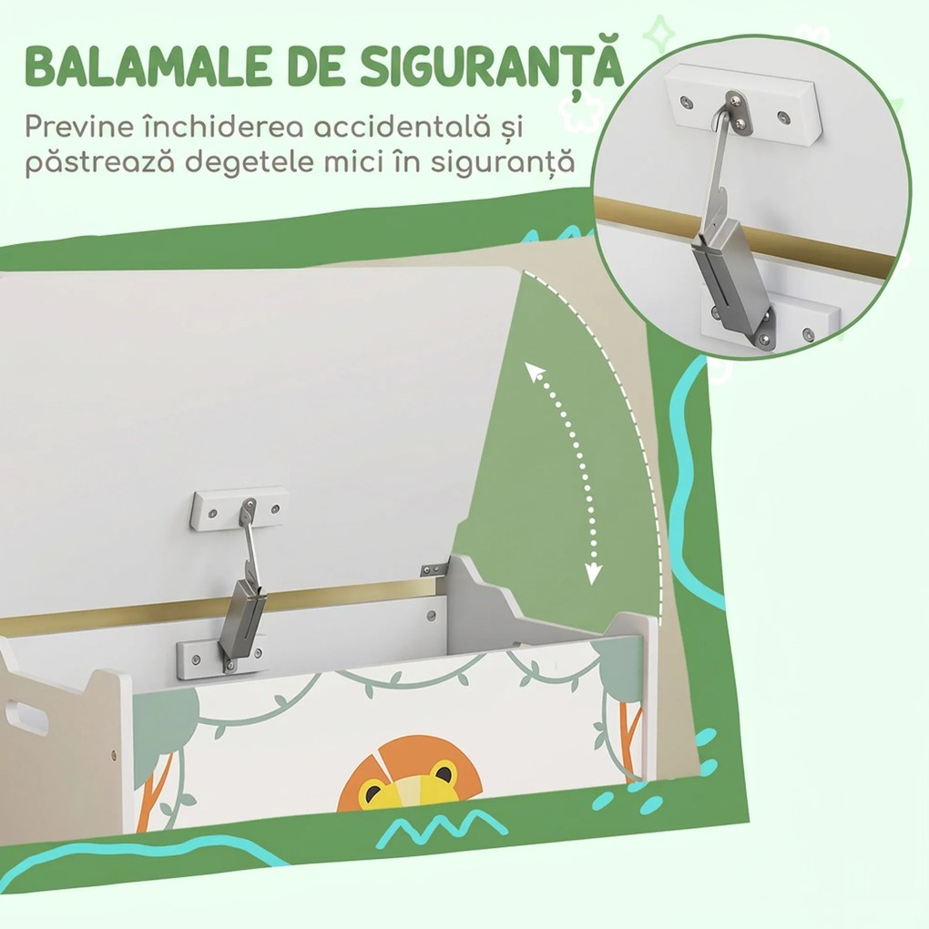 AIYAPLAY Cutie pentru Jucării cu Capac, Balamale de Siguranță și Mânere Adâncite, Organizator pentru Depozitarea Jucăriilor pentru Copii, Camera de Zi, Camera de Joacă, Verde | Aosom Romania