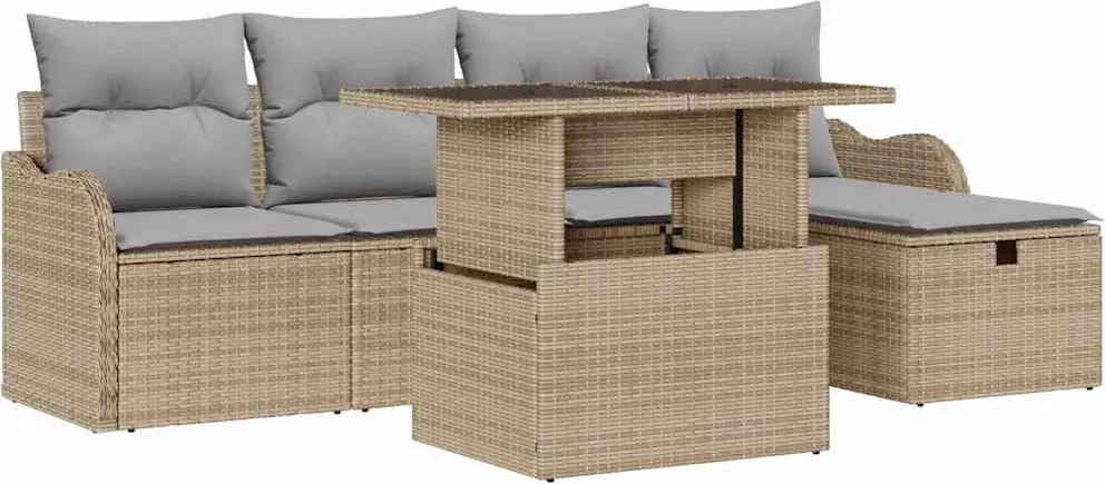 vidaXL Set de canapele pentru grădină cu pernă 6 pcs Bej Rattan poli