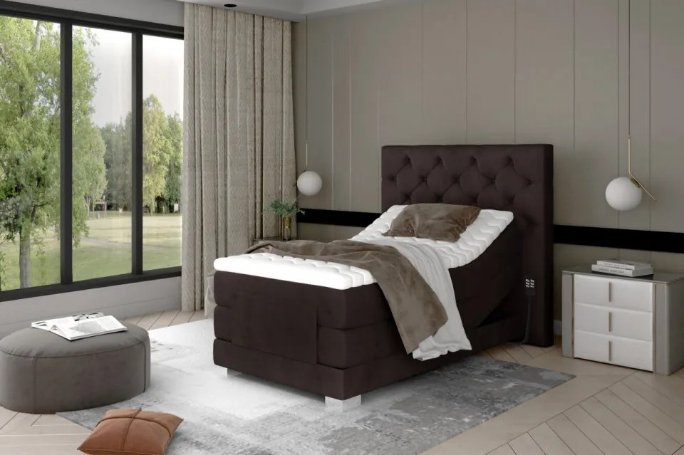 Pat tapitat, boxspring, cu reglaj electric, 90x200 cm, Clover 092, Eltap (Culoare: Negru - Matt Velvet 99)