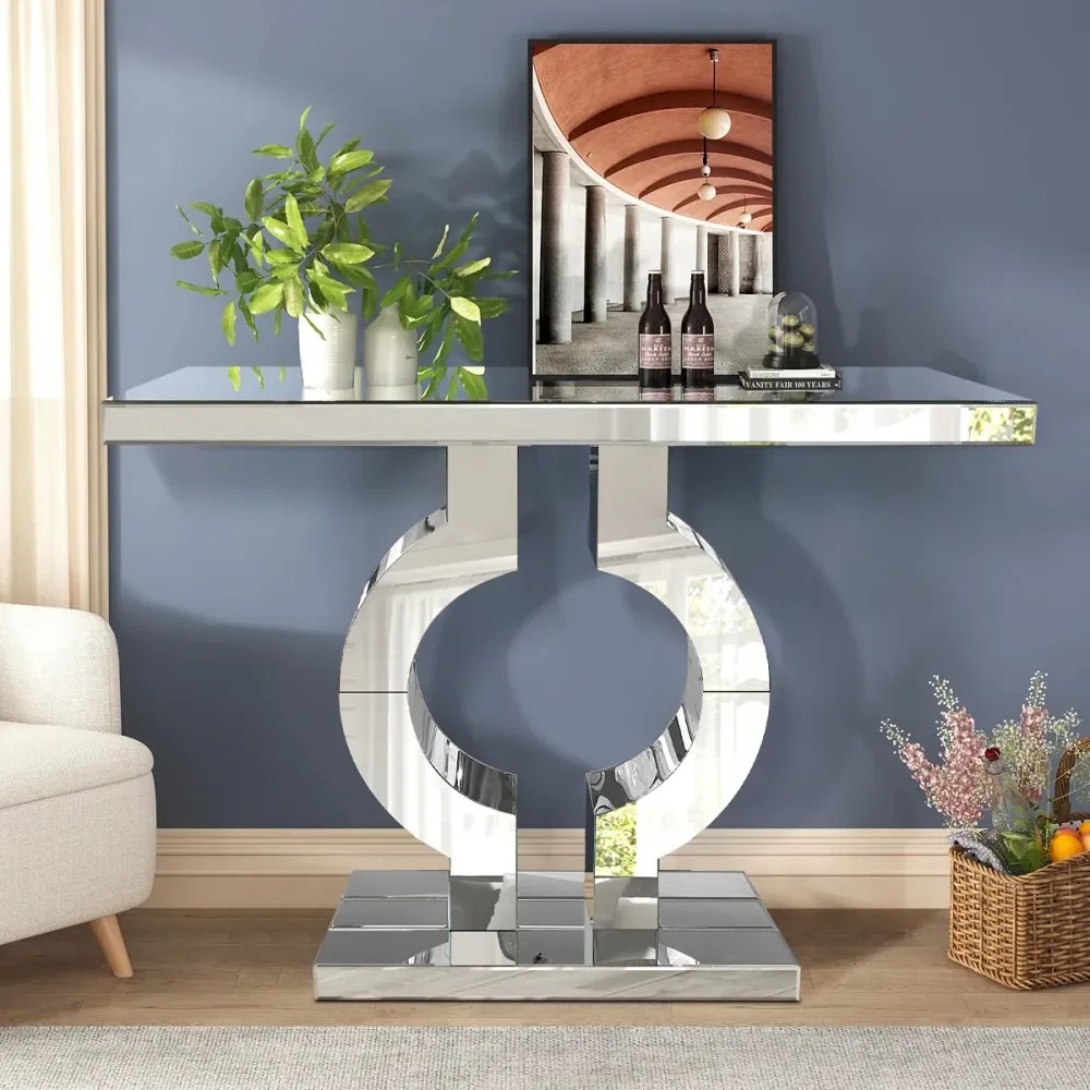 Măsuță Consolă Modernă cu Design Geometric și Finisaj Oglindă, 100x29x81 cm