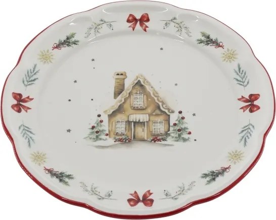 Farfurie întinsă mare din ceramică albă cu motive de Crăciun, 3x28 cm, „Chalet de Noël"