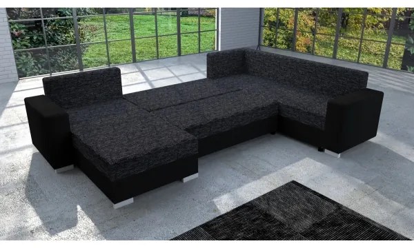 Canapea extensibilă în U, tapițată, universală YORK, negru/antracit