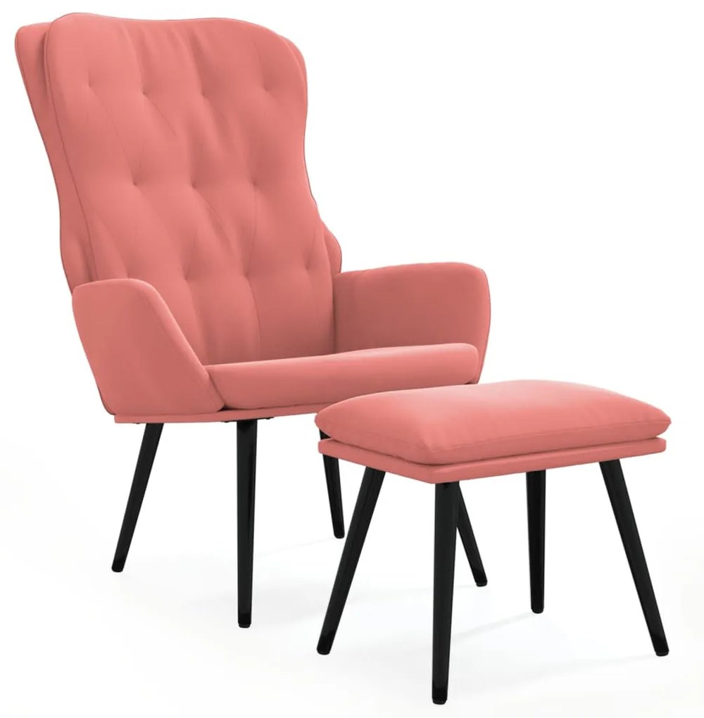 3097671 vidaXL Scaun de relaxare cu taburet, roz, catifea