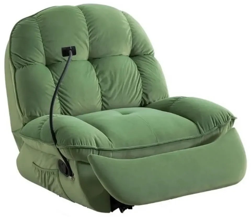 Fotoliu Recliner, suport picioare extensibil, suport telefon, Textil, Verde