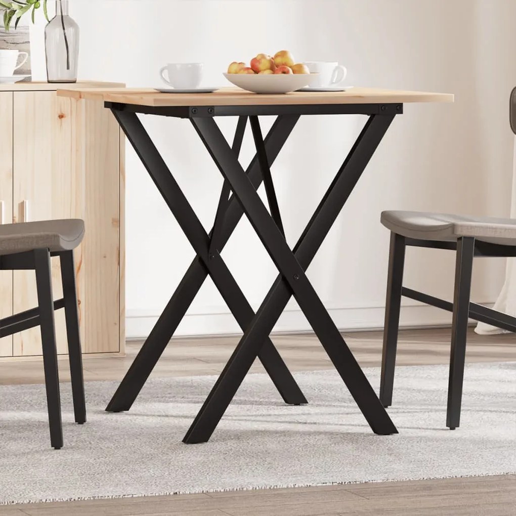 vidaXL Masă de bucătărie, cadru X, 70x70x75 cm lemn masiv pin și Oţel