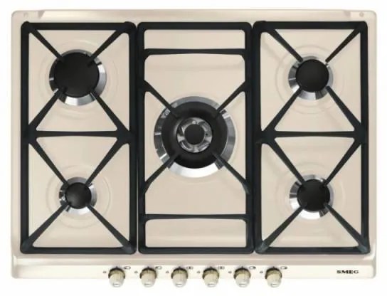 Plita incorporabila pe gaz Smeg Cortina SR775PO, 70 cm, crem