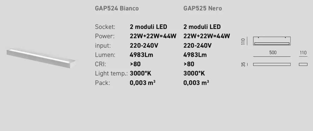 Aplica de perete lumina ambientala LED GAP DOUBLE alb L-50cm, 3000K