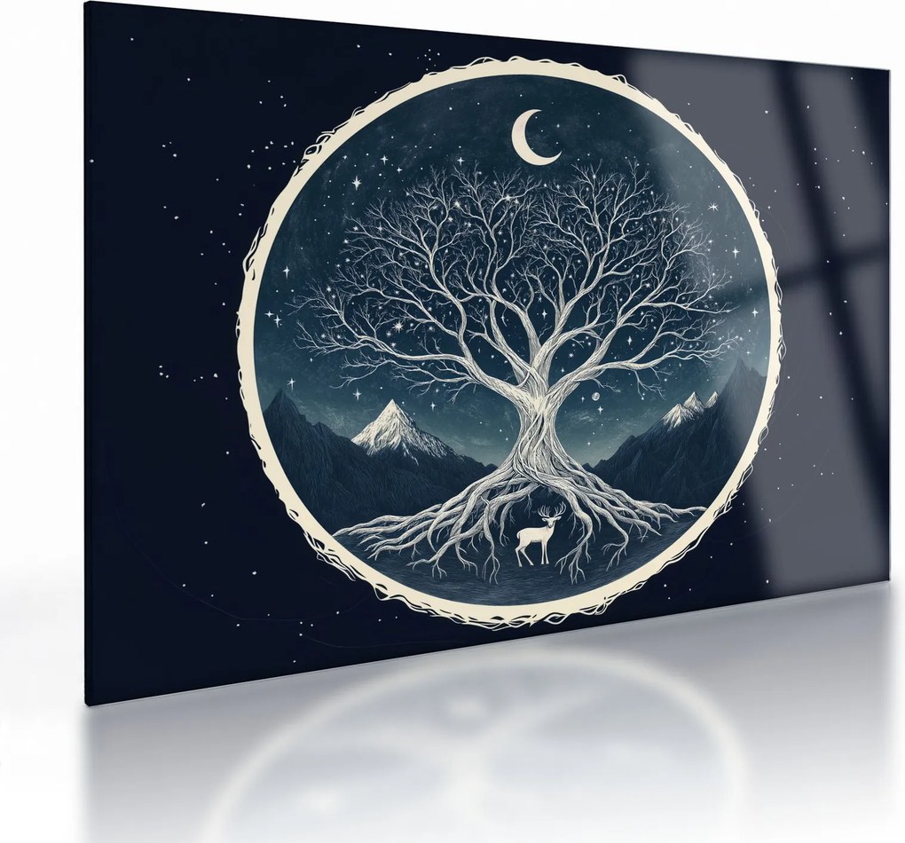 Tablou pe sticlă – Arbore magic cu cerb II. (70x50 cm)