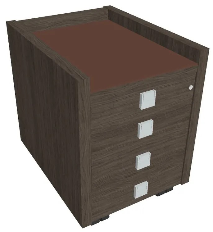 Comodă mobilă Verno 47 x 60 cm cu sticlă, 4 sertare, stejar antracit / maro