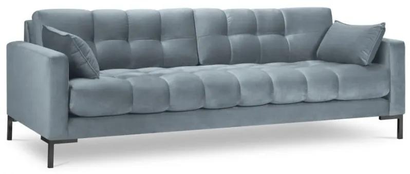 Canapea 4 locuri Mamaia cu tapiterie din catifea, picioare din metal negru, albastru deschis