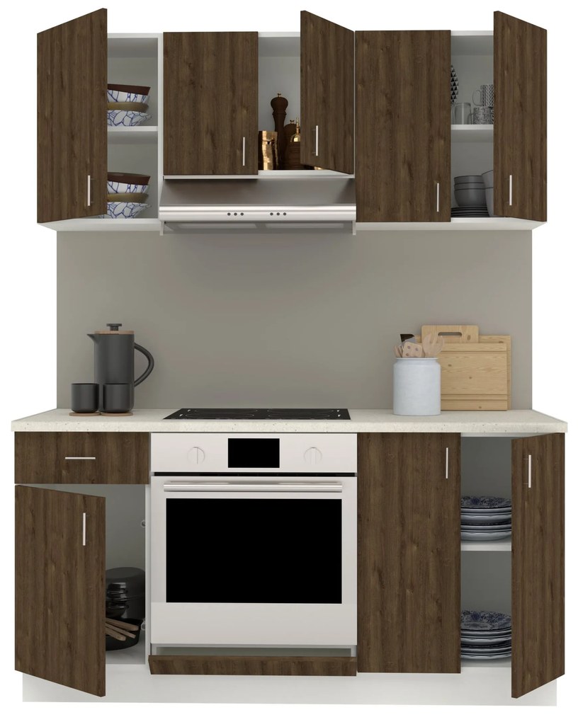 Set Bucatarie Karo V6, Stejar Bronz/Alb, Blat Thermo 28 mm, L 160 cm