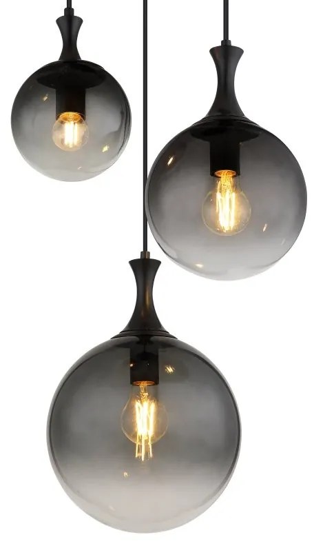 Lustra suspendata design modern DALTON 3L negru/fumuriu