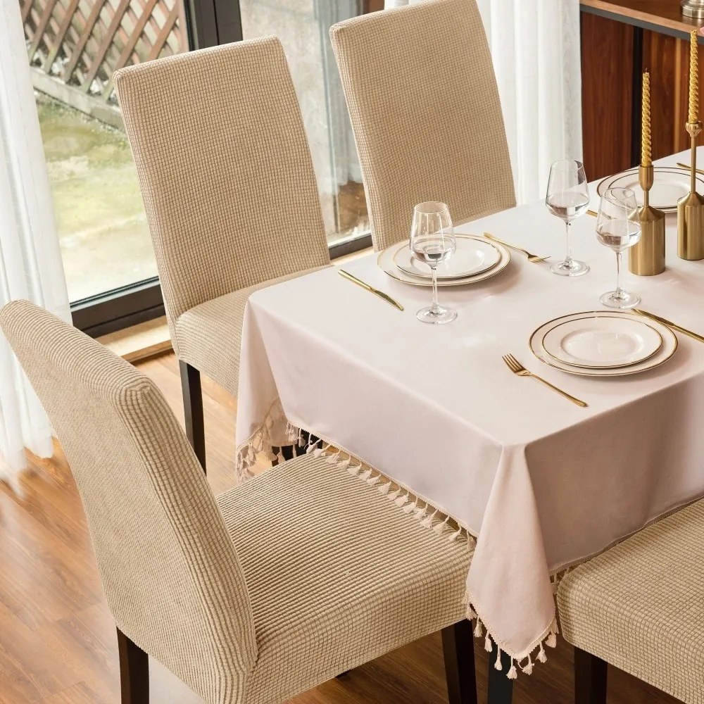 Set 6 huse elastice pentru scaune culoare Bej deschis