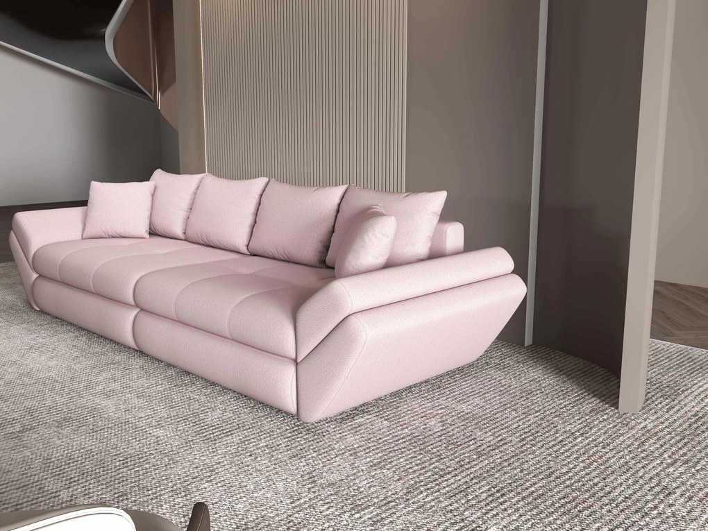 Canapea extensibilă dumonde cu ladă de depozitare si sezut confortabil din spuma high-density, Loana Enjoy Roz 300x100 cm