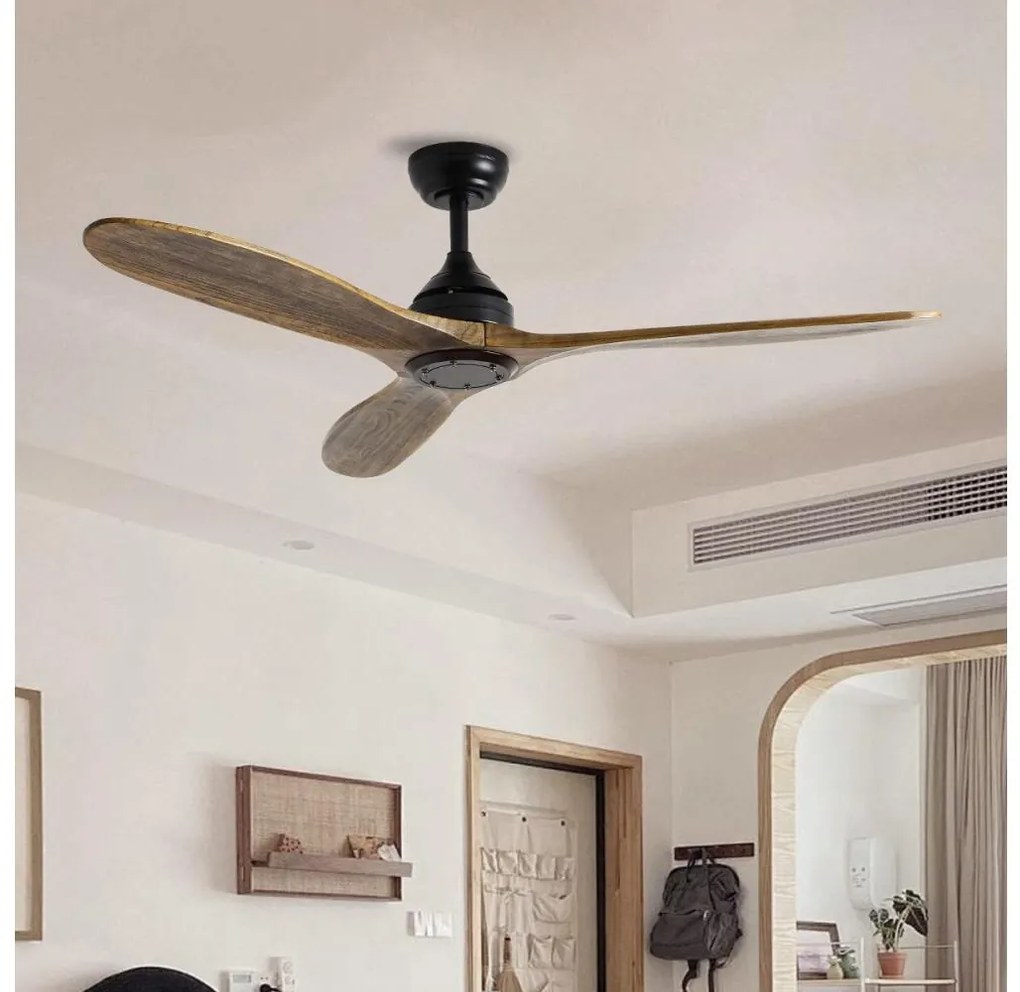 ZEVENTI - Ventilator de tavan LAURIA Wi‑Fi Tuya, negru/stejar, cu telecomandă