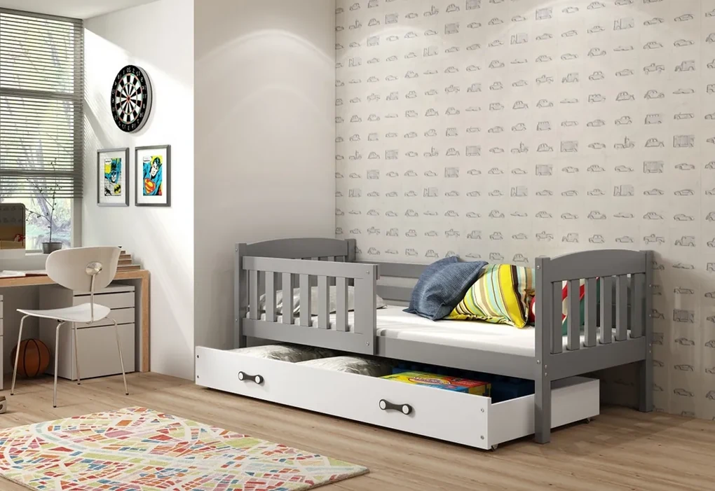 Supermobel Pat pentru copii KUBUS P1 + SD + saltea + somieră GRATIS, 80x190, alb, alb