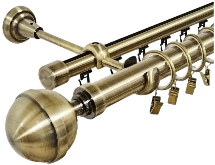 Galerie dubla Kula Lux, teava neteda si profil,grosime 25 si 19mm, aur antic (Alege marime: 140 cm)