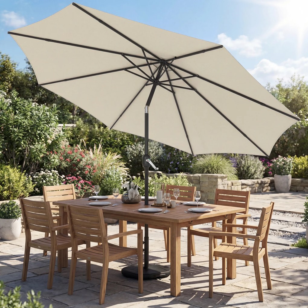 Outsunny Umbrelă de soare aprox. Ø300 cm înclinabilă umbrelă pentru balcon cu manivelă bază încrucișată sac de nisip, UPF 30+ retractabilă alb-crem | Aosom Romania