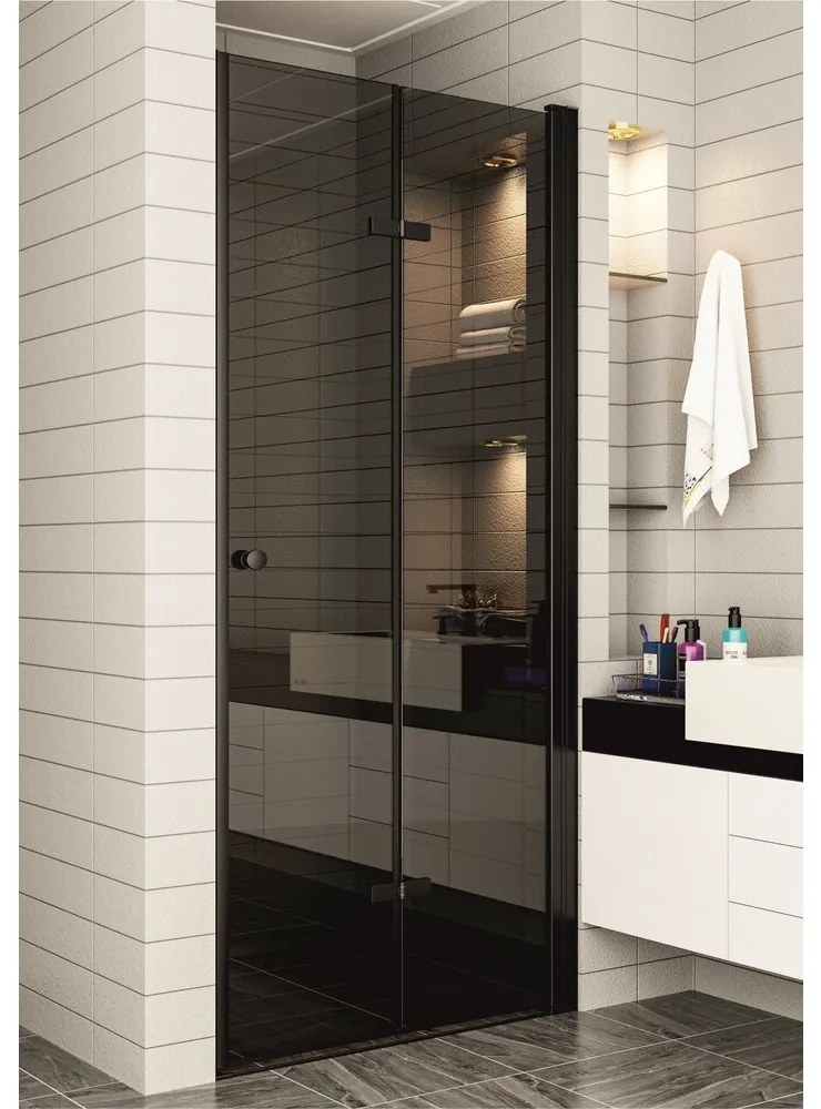 Usa de nisa pliabila Inter Ceramic 87-88 cm sticla fumurie 6 mm profil negru mat