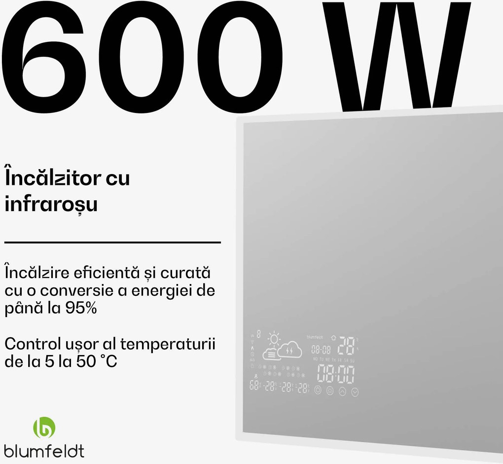 Blumfeldt Încălzitor cu infraroșu, Smart Mirror, Infraroșu, 600 W, IP44