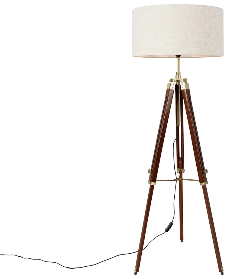 Lampă de podea din alamă cu abajur gri deschis, trepied 50 cm - Cortin