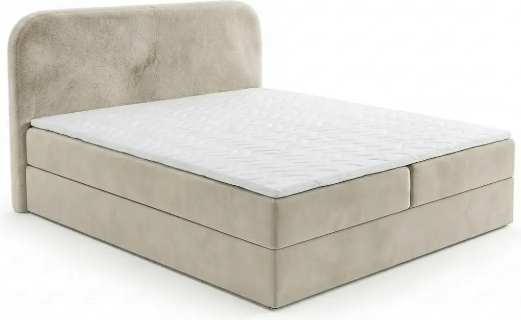 Pat tapițat boxspring FORENA 180x200 cm crem Saltea: Saltea cu arcuri Bonell
