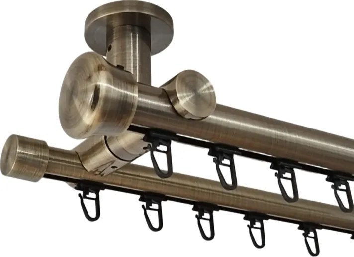 Galerie dublă FULDA DUBLA 25/19 mm aur antic – țeavă profil cu canal, prindere tavan (Alege marime: 140 cm)
